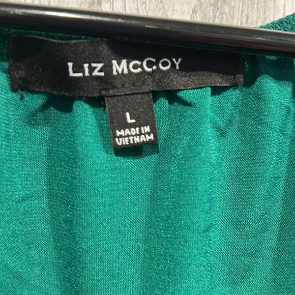 Womans Liz McCoy Blouse Green Size Large Sheer Ruffle Arms - Picture 5 of 8